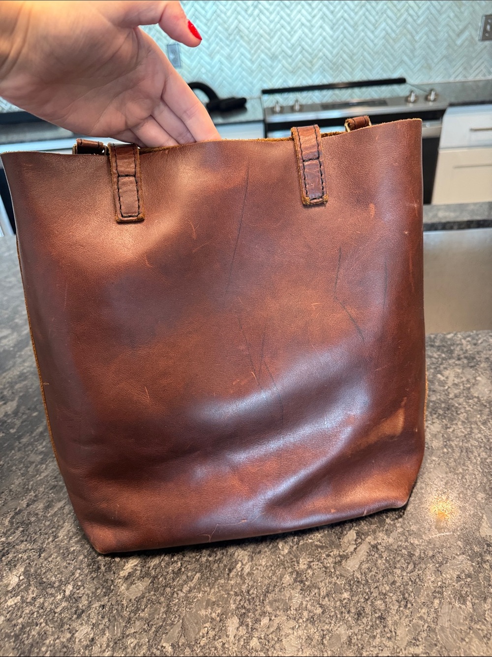 Portland leather goods Classic Brown Leather Shoulder Tote - Picture 5 of 5